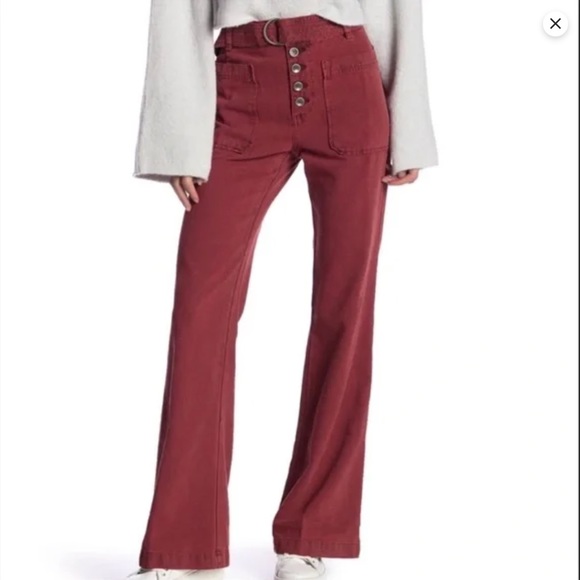 Free People 💐 high waisted brick red slim flare jeans - Picture 2 of 14